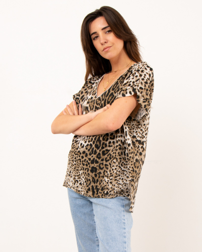 T-shirt gaze de coton imprimé léopard