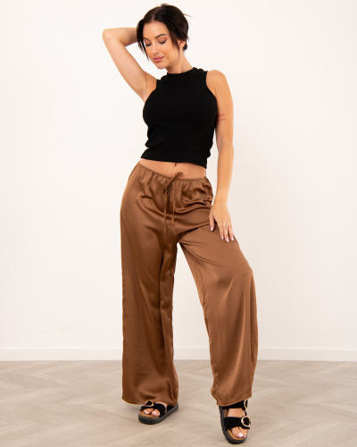 Pantalon large satin