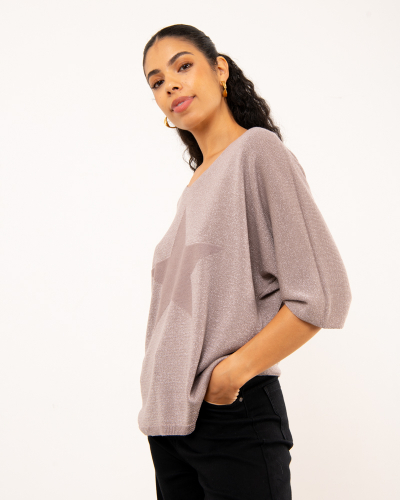 Top col en v lurex étoile