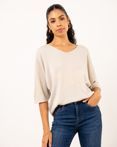 Top col en v lurex étoile