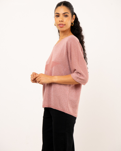 Top col en v lurex étoile