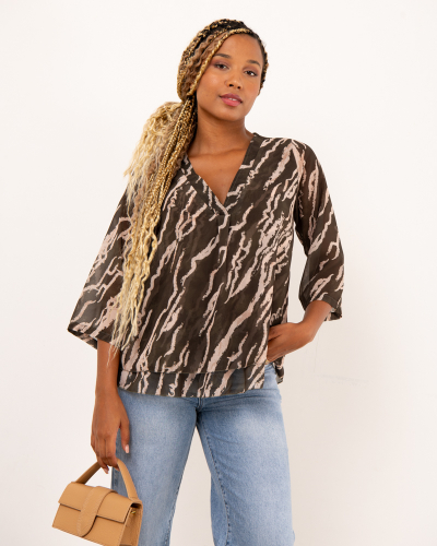 Blouse col en v imprimé