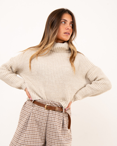 Pull col roulé lurex