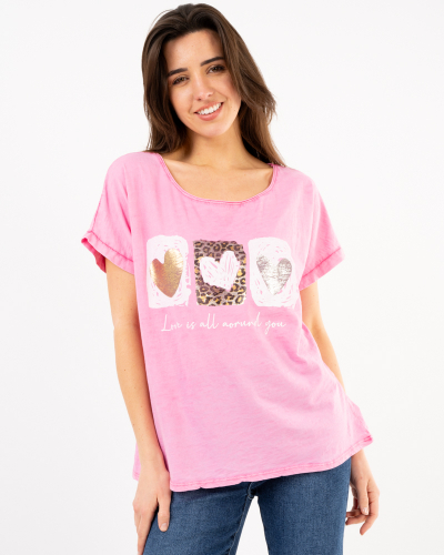 T-Shirt délavé coeurs